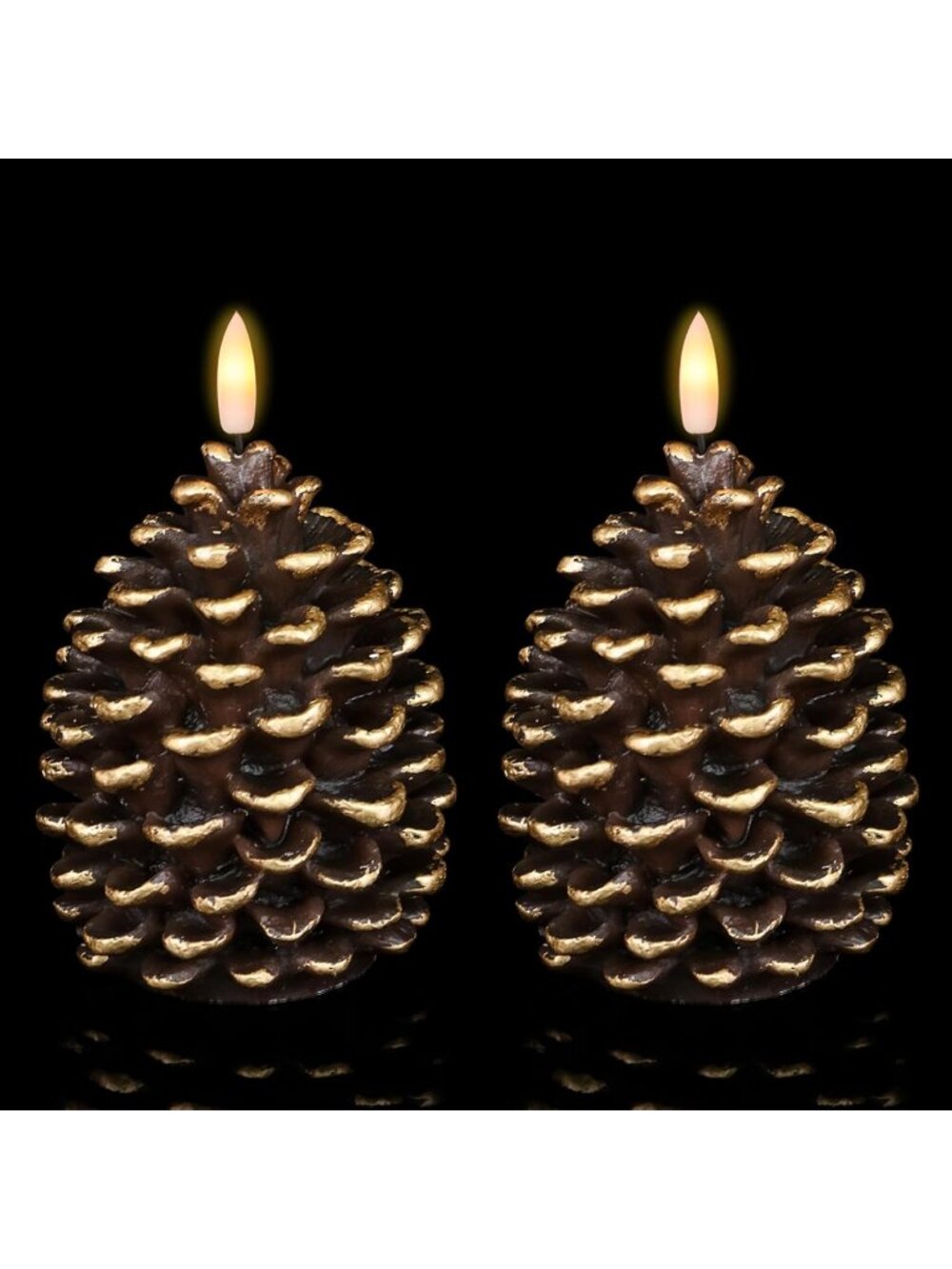 New 2 Pcs 3D Battery Operated Wick Pine Cone Candles with Timer Christmas Decor